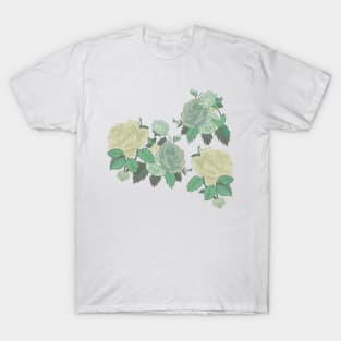 Faded Victorian Roses in Blue T-Shirt
